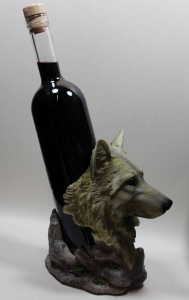Flaschenhalter "Wolf schwarz" aus Poly  Lieferung ohne Flasche